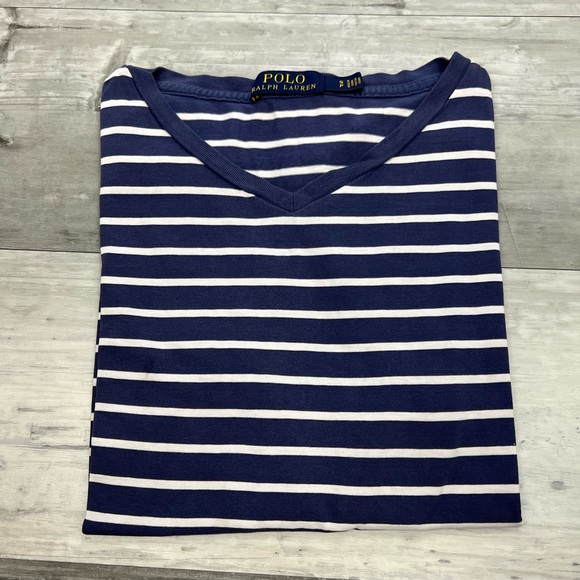 Polo Ralph Lauren Navy w/ White Stripe V-Neck T-Shirt S - Picture 2 of 5